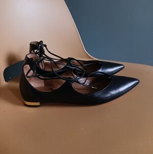 Aquazzura Christy Leather Lace Up Flats Size 36.5